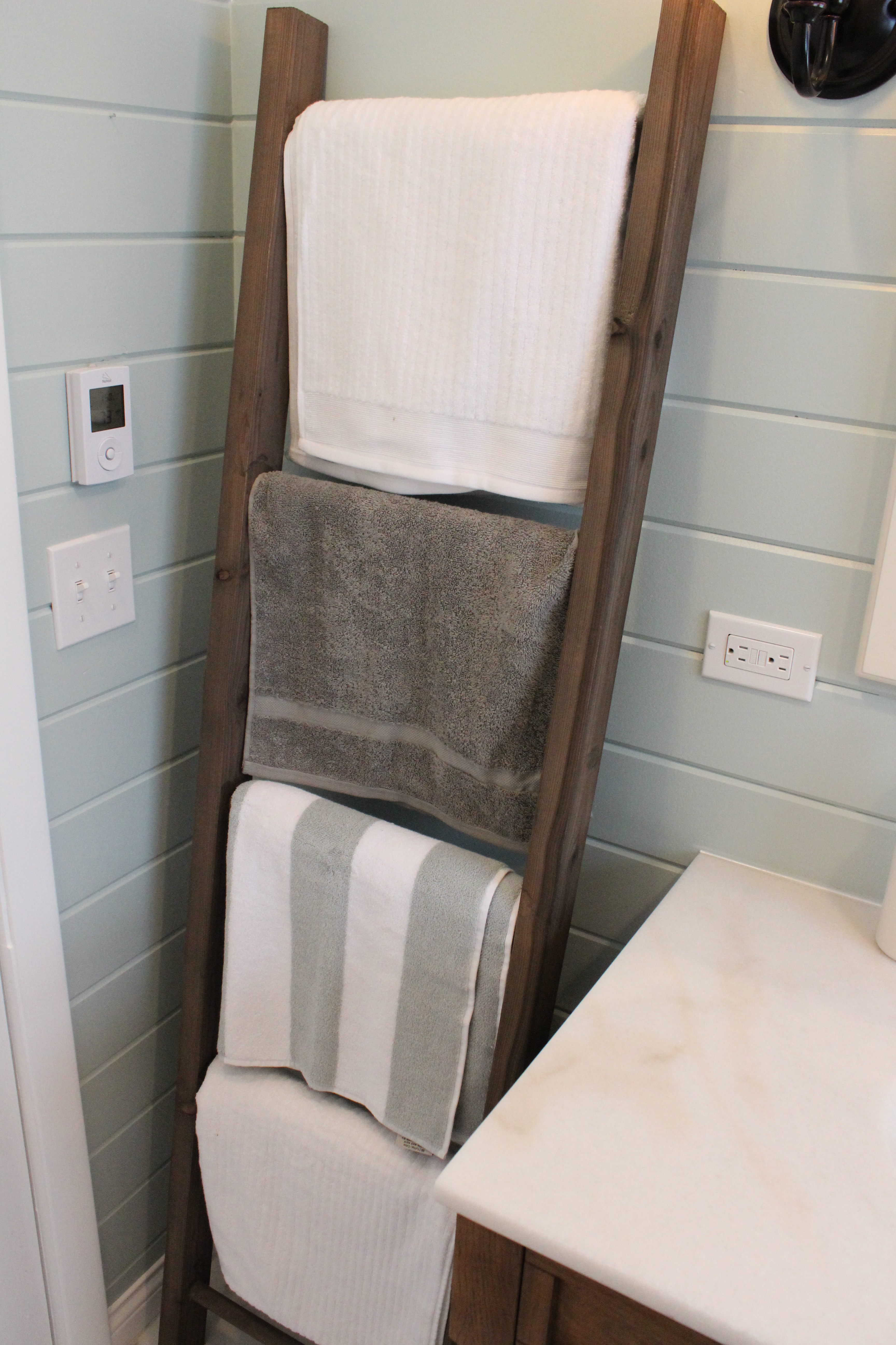 Rustic towel hooks in Guest Bathroom